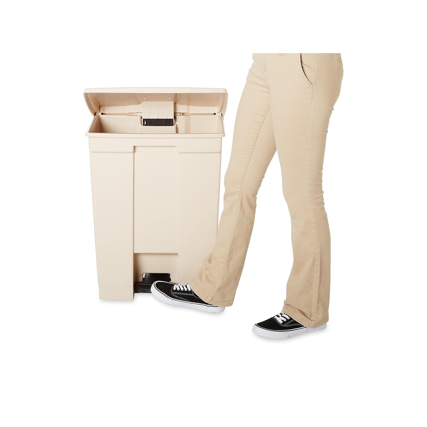 Rubbermaid Commercial Fire-Safe Step-On Receptacle, Rectangular, Polyethylene, 18 Gallons, Beige (614500BG) - Image 6