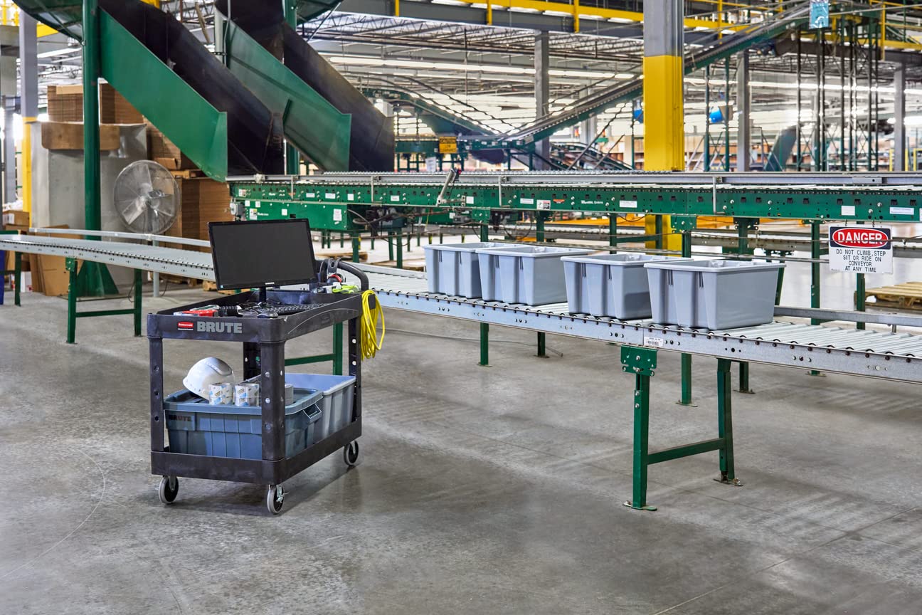 Rubbermaid Commercial Products 2-Shelf Utility/Service Cart, Medium, Black, Lipped Shelves, Ergonomic Handle, 500 Lbs Capacity, forfor Warehouse/Garage/Cleaning/Manufacturing - Image 13