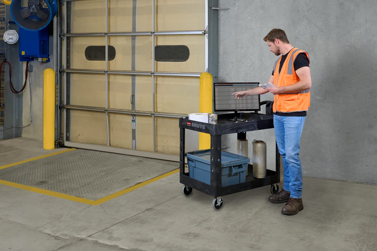 Rubbermaid Commercial Products 2-Shelf Utility/Service Cart, Medium, Black, Lipped Shelves, Ergonomic Handle, 500 Lbs Capacity, forfor Warehouse/Garage/Cleaning/Manufacturing - Image 14