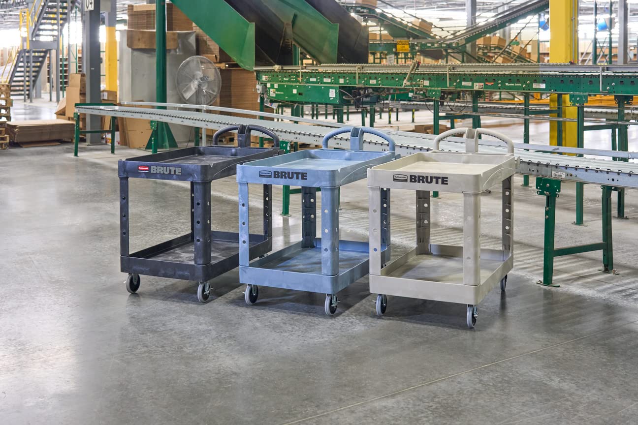 Rubbermaid Commercial Products 2-Shelf Utility/Service Cart, Medium, Black, Lipped Shelves, Ergonomic Handle, 500 Lbs Capacity, forfor Warehouse/Garage/Cleaning/Manufacturing - Image 18