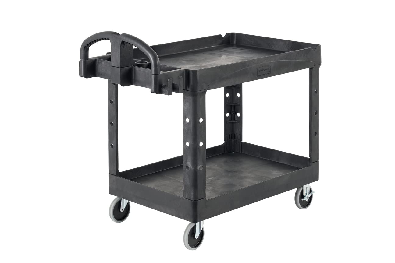 Rubbermaid Commercial Products 2-Shelf Utility/Service Cart, Medium, Black, Lipped Shelves, Ergonomic Handle, 500 Lbs Capacity, forfor Warehouse/Garage/Cleaning/Manufacturing - Image 20