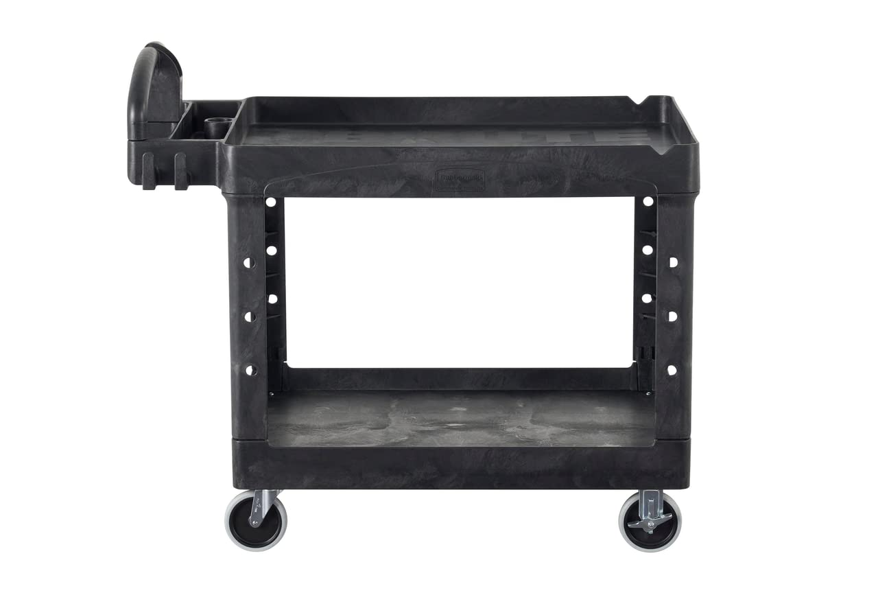 Rubbermaid Commercial Products 2-Shelf Utility/Service Cart, Medium, Black, Lipped Shelves, Ergonomic Handle, 500 Lbs Capacity, forfor Warehouse/Garage/Cleaning/Manufacturing - Image 21