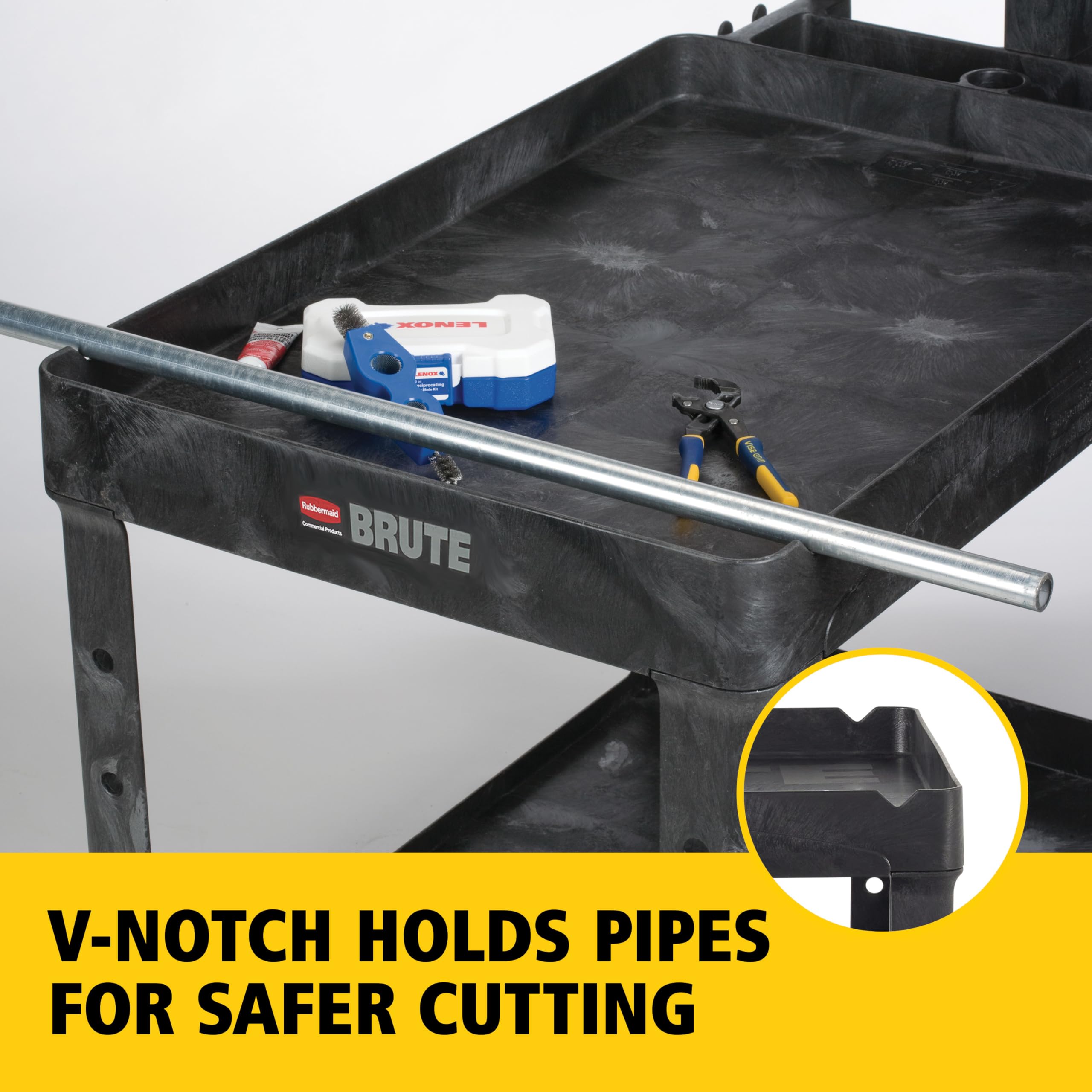 Rubbermaid Commercial Products 2-Shelf Utility/Service Cart, Medium, Black, Lipped Shelves, Ergonomic Handle, 500 Lbs Capacity, forfor Warehouse/Garage/Cleaning/Manufacturing - Image 9