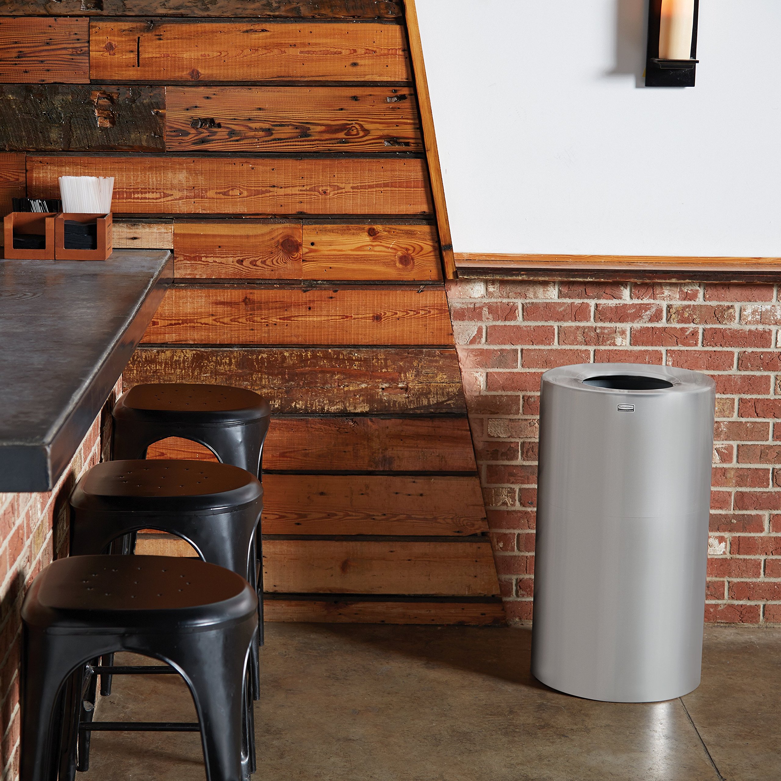 Rubbermaid Commercial Products Atrium Open Top Trash Can, 21-Gallon, Satin Aluminum Container with Plastic Liner, Outdoor/Indoor Waste Bin for Malls/Restaurants/Airports - Image 3