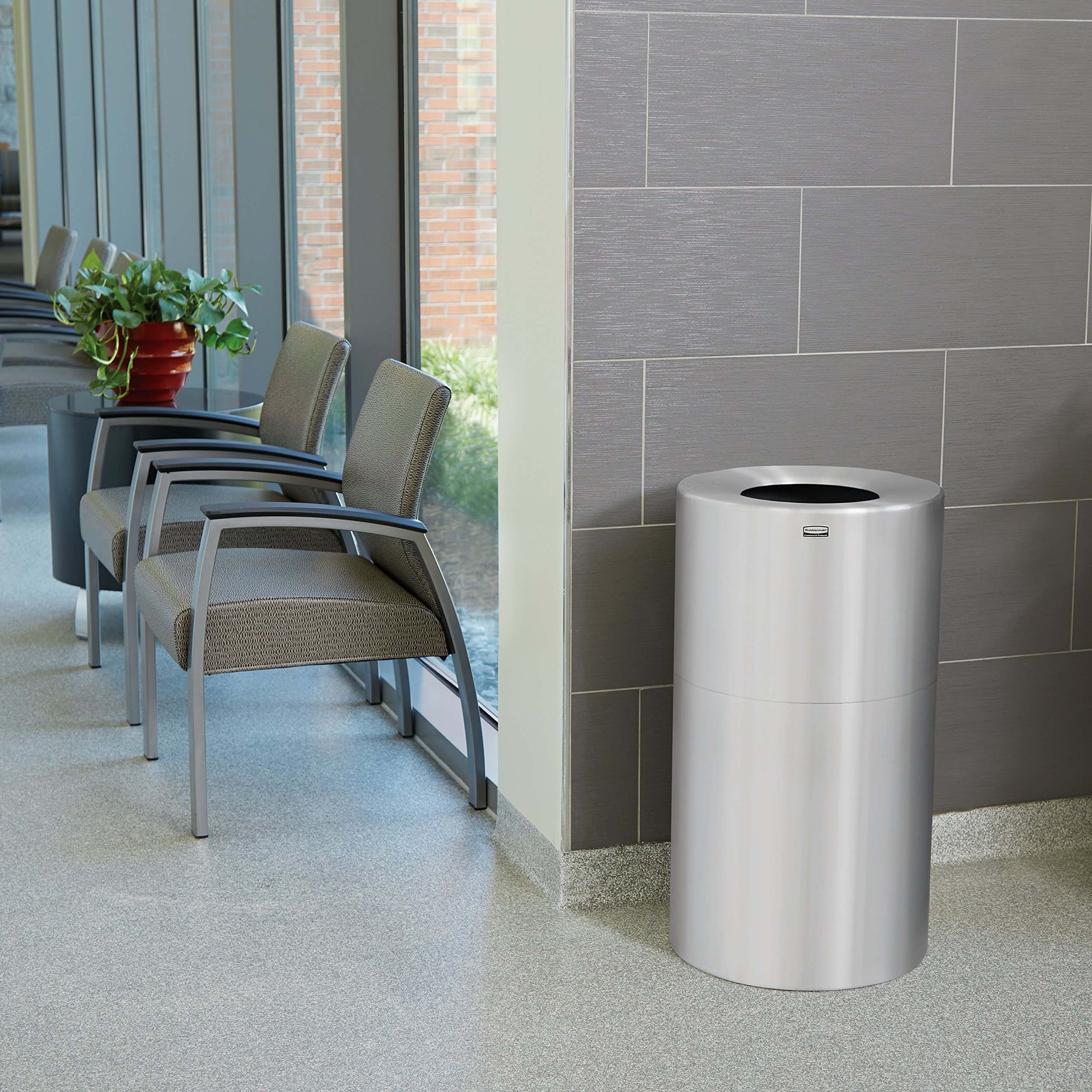 Rubbermaid Commercial Products Atrium Open Top Trash Can, 21-Gallon, Satin Aluminum Container with Plastic Liner, Outdoor/Indoor Waste Bin for Malls/Restaurants/Airports - Image 4