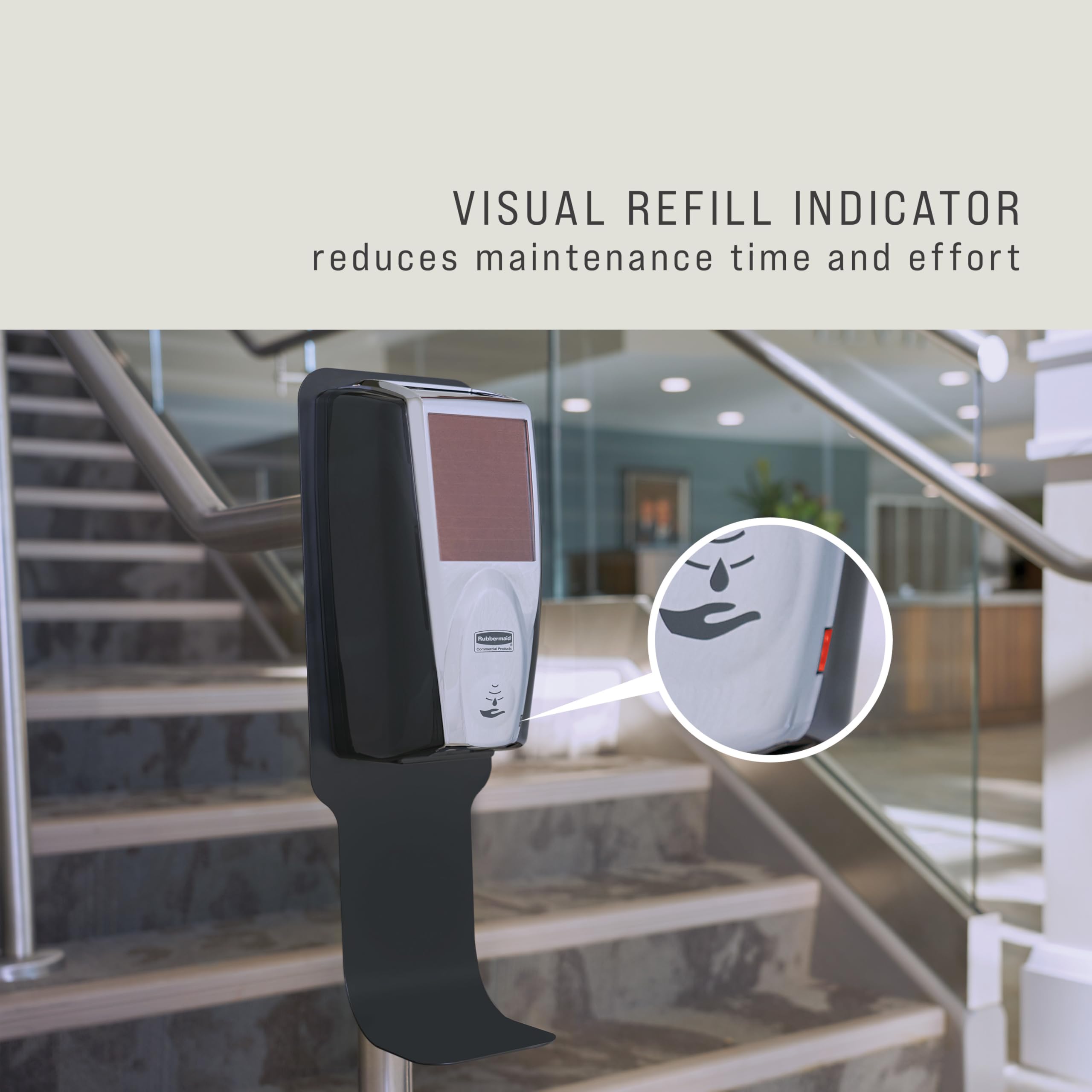 Rubbermaid Commercial Products AutoFoam LumeCel Hand Soap & Sanitizer Dispenser, Black/Chrome, Battery Free, Powered by Indoor Light, Touchless, Wall Mount, for Restrooms in Offices/Hotels - Image 5