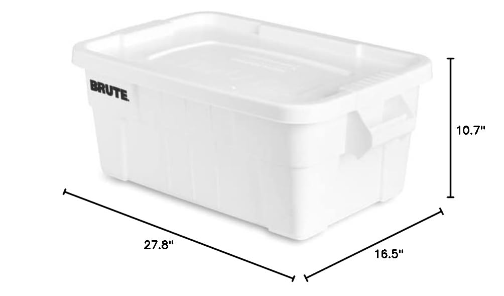 Rubbermaid Commercial Products BRUTE Tote Storage Bin with Lid, 14-Gallon, White, Rugged/Reusable Boxes for Moving/Camping/Garage/Basement Storage, Pack of 6 - Image 9