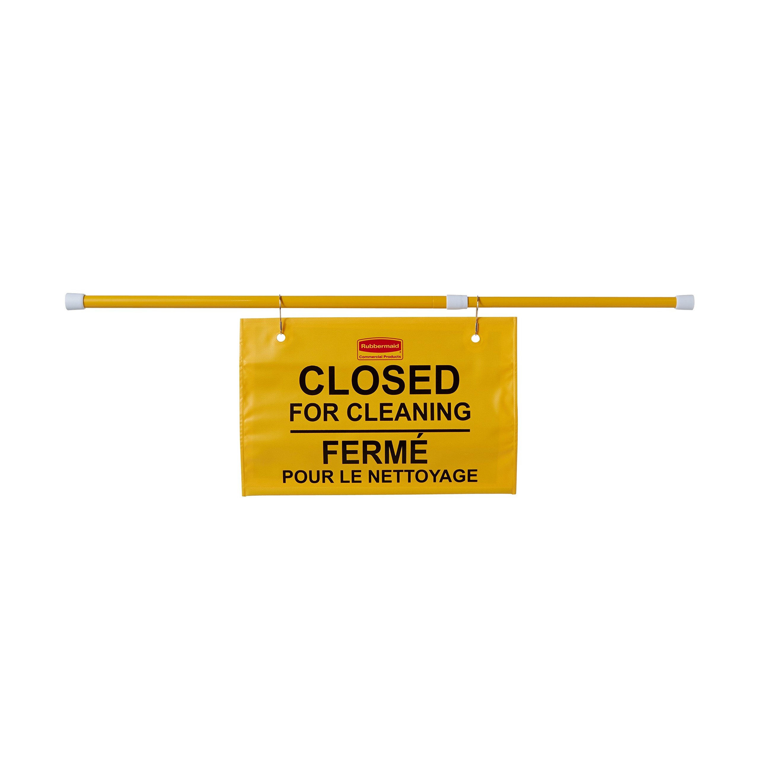 Rubbermaid Commercial Products Heavy Duty Extend-to-Fit, Multilingual "Closed For Cleaning" Hanging Doorway Safety Sign, Yellow, for Office/Restroom/Restaurant/School/Hospital/Hotel - Image 3