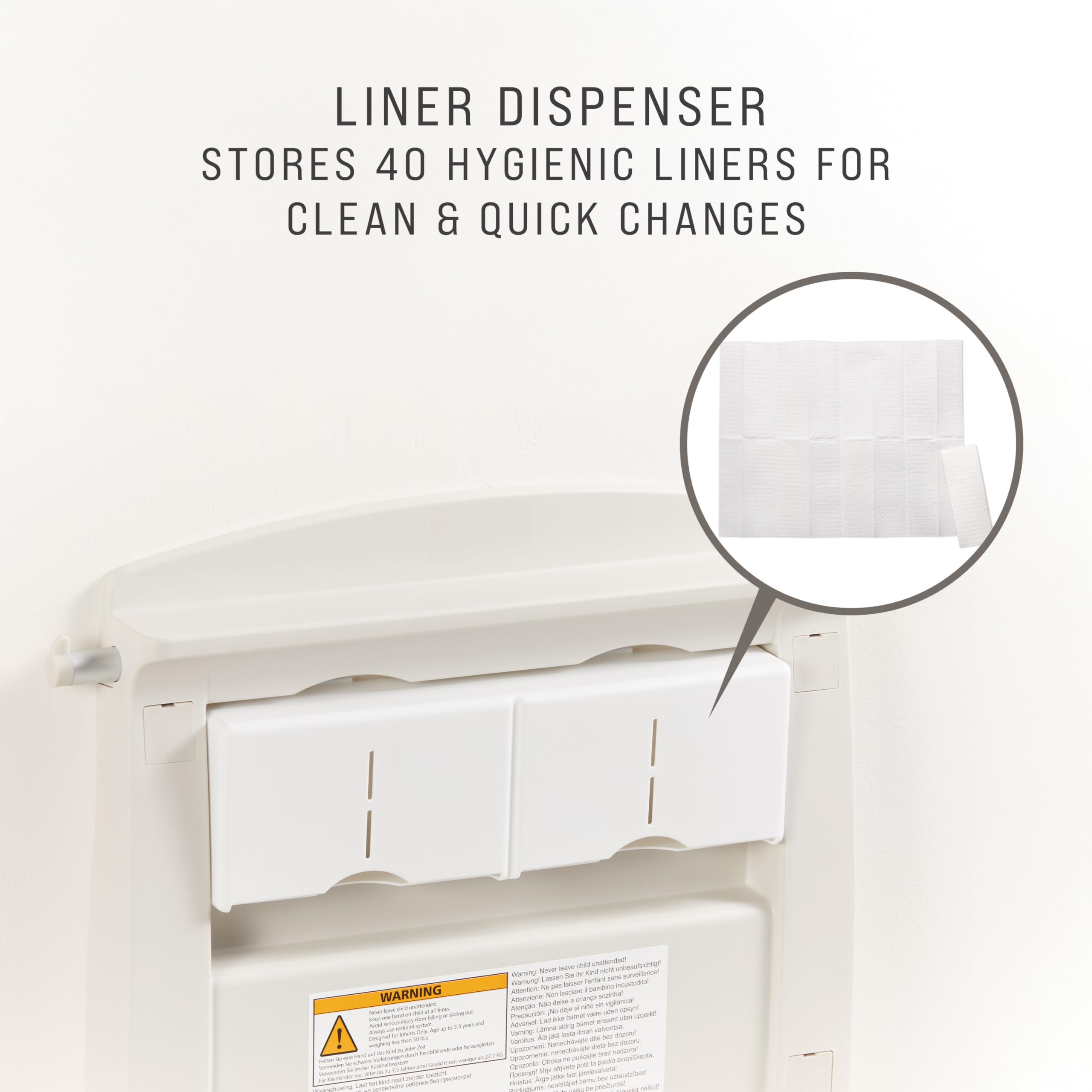 Rubbermaid Commercial Products Horizontal Baby Changing Station, Light Platinum, Wall-Mounted Fold-Down Diaper Change Table with Safety Straps for Restaurants/Hotels/Schools/Airports - Image 5