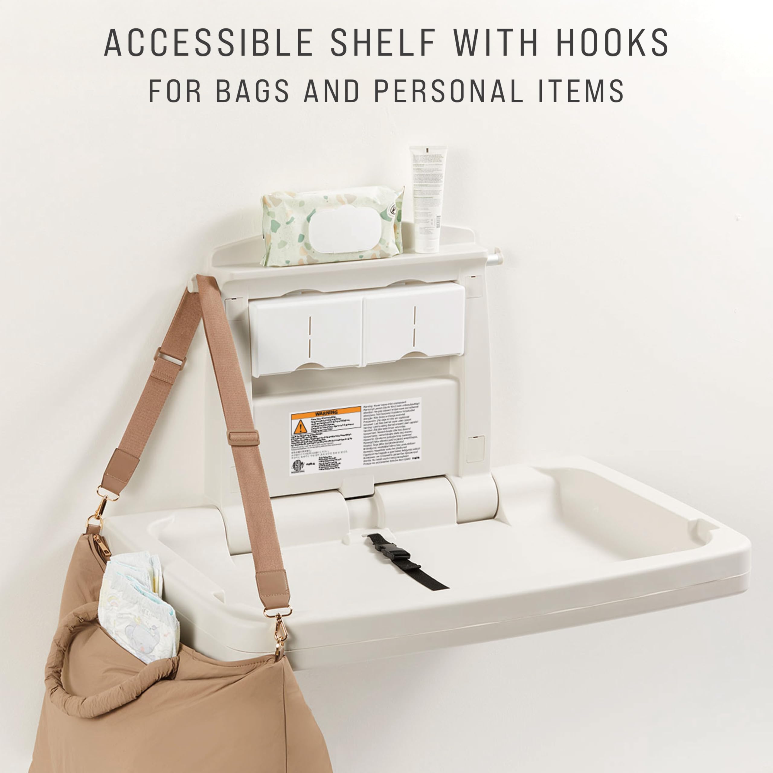 Rubbermaid Commercial Products Horizontal Baby Changing Station, Light Platinum, Wall-Mounted Fold-Down Diaper Change Table with Safety Straps for Restaurants/Hotels/Schools/Airports - Image 6