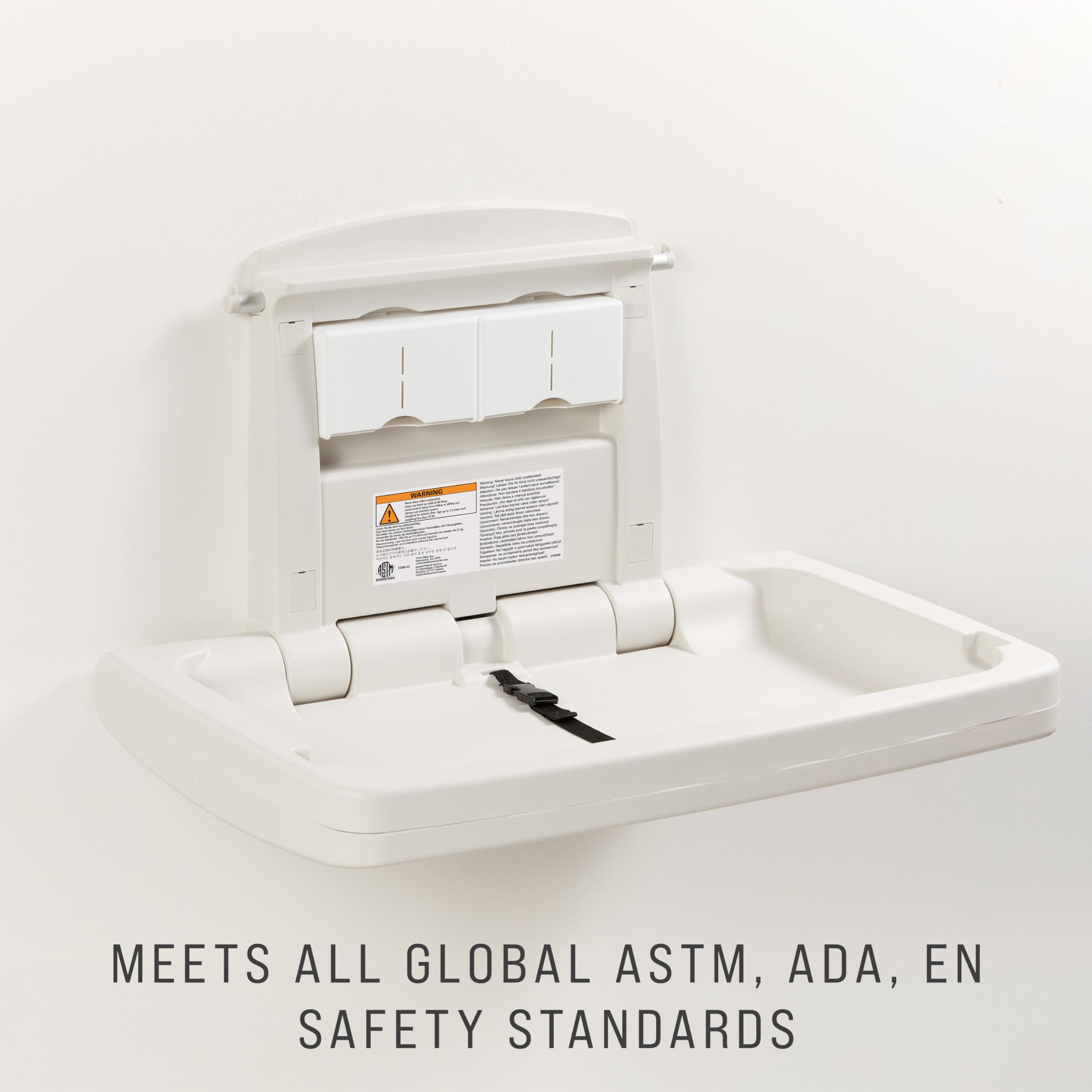 Rubbermaid Commercial Products Horizontal Baby Changing Station, Light Platinum, Wall-Mounted Fold-Down Diaper Change Table with Safety Straps for Restaurants/Hotels/Schools/Airports - Image 8