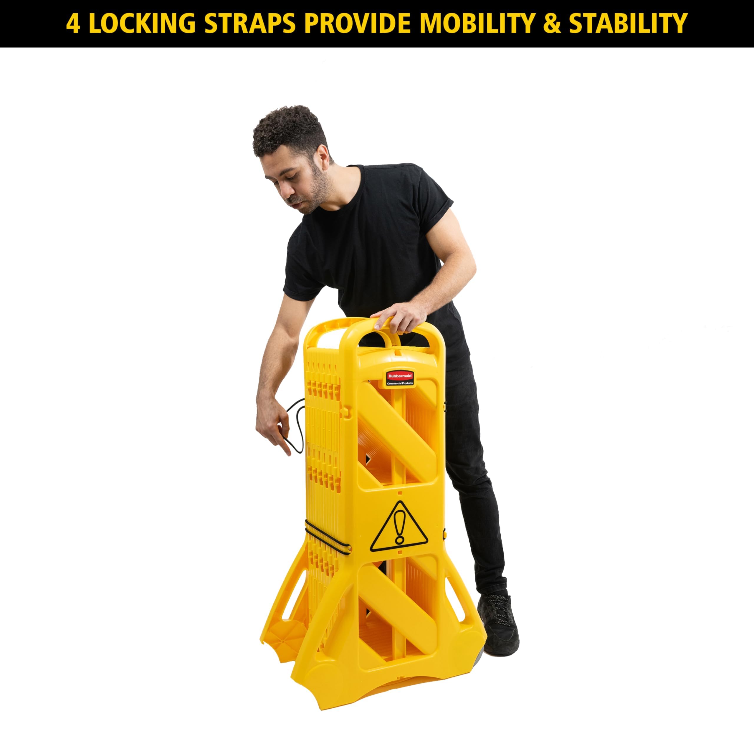 Rubbermaid Commercial Products Mobile Plastic Safety Sign/Barrier 13 Feet Yellow for Spills/Maintenance/Construction - Image 3