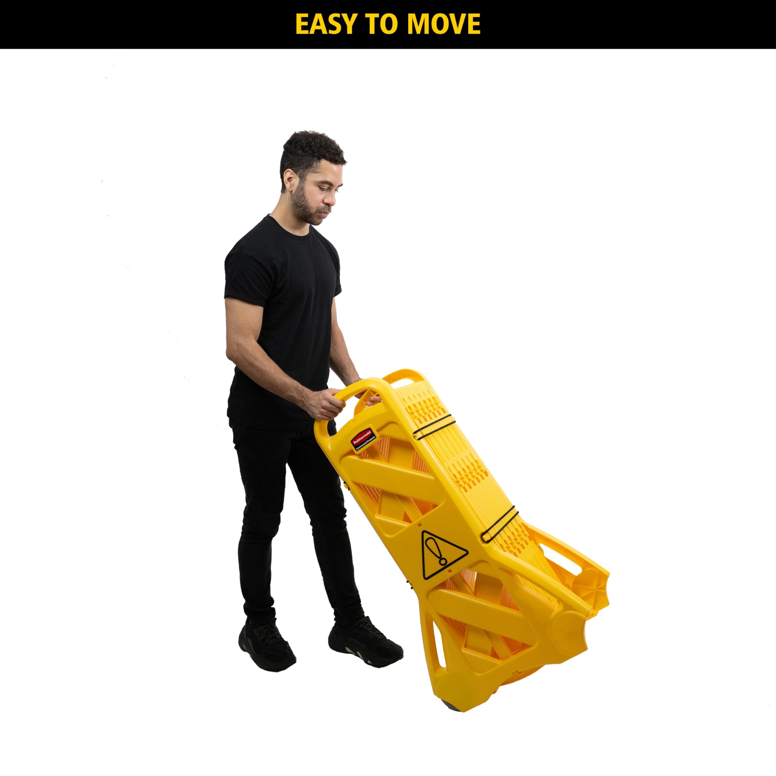 Rubbermaid Commercial Products Mobile Plastic Safety Sign/Barrier 13 Feet Yellow for Spills/Maintenance/Construction - Image 4