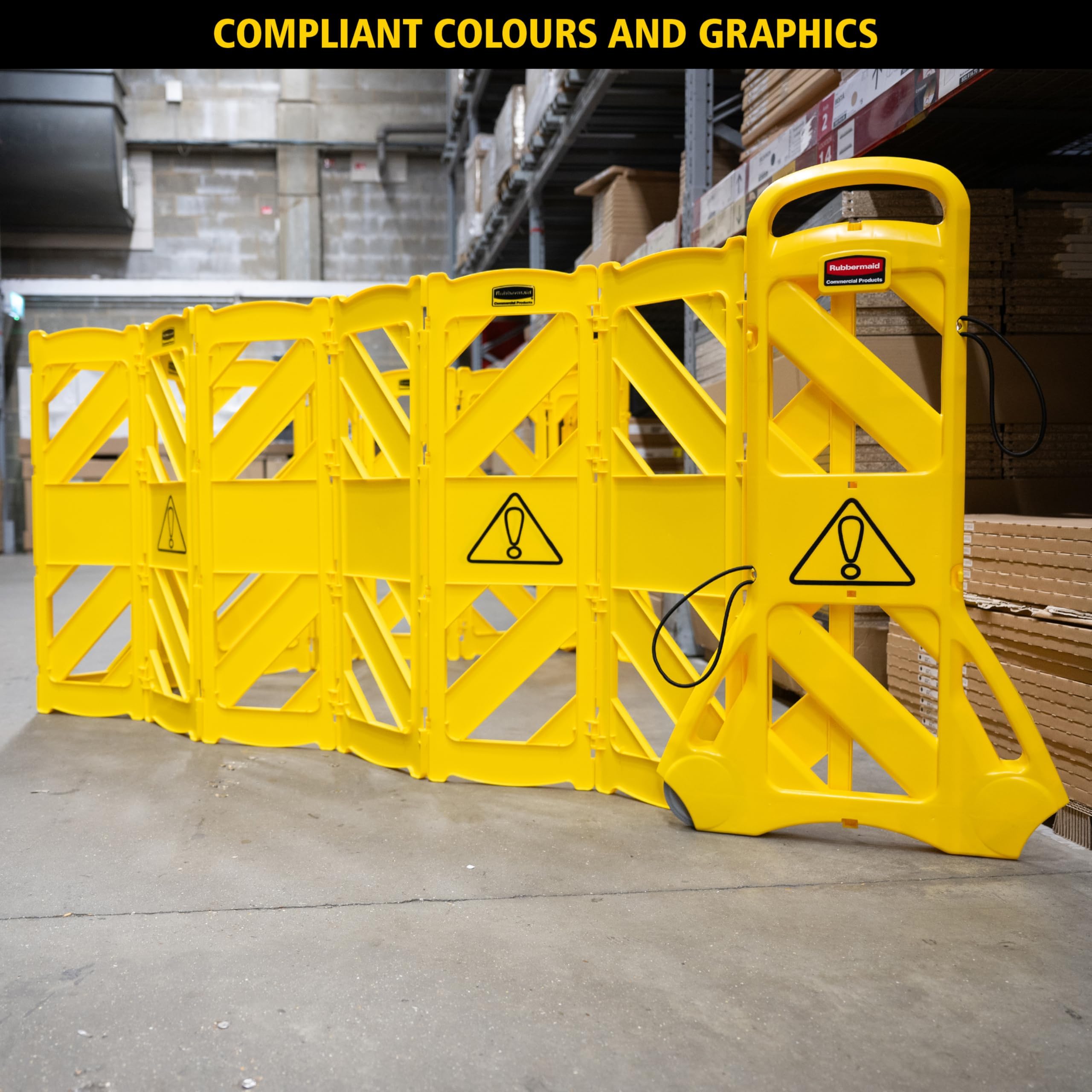 Rubbermaid Commercial Products Mobile Plastic Safety Sign/Barrier 13 Feet Yellow for Spills/Maintenance/Construction - Image 7
