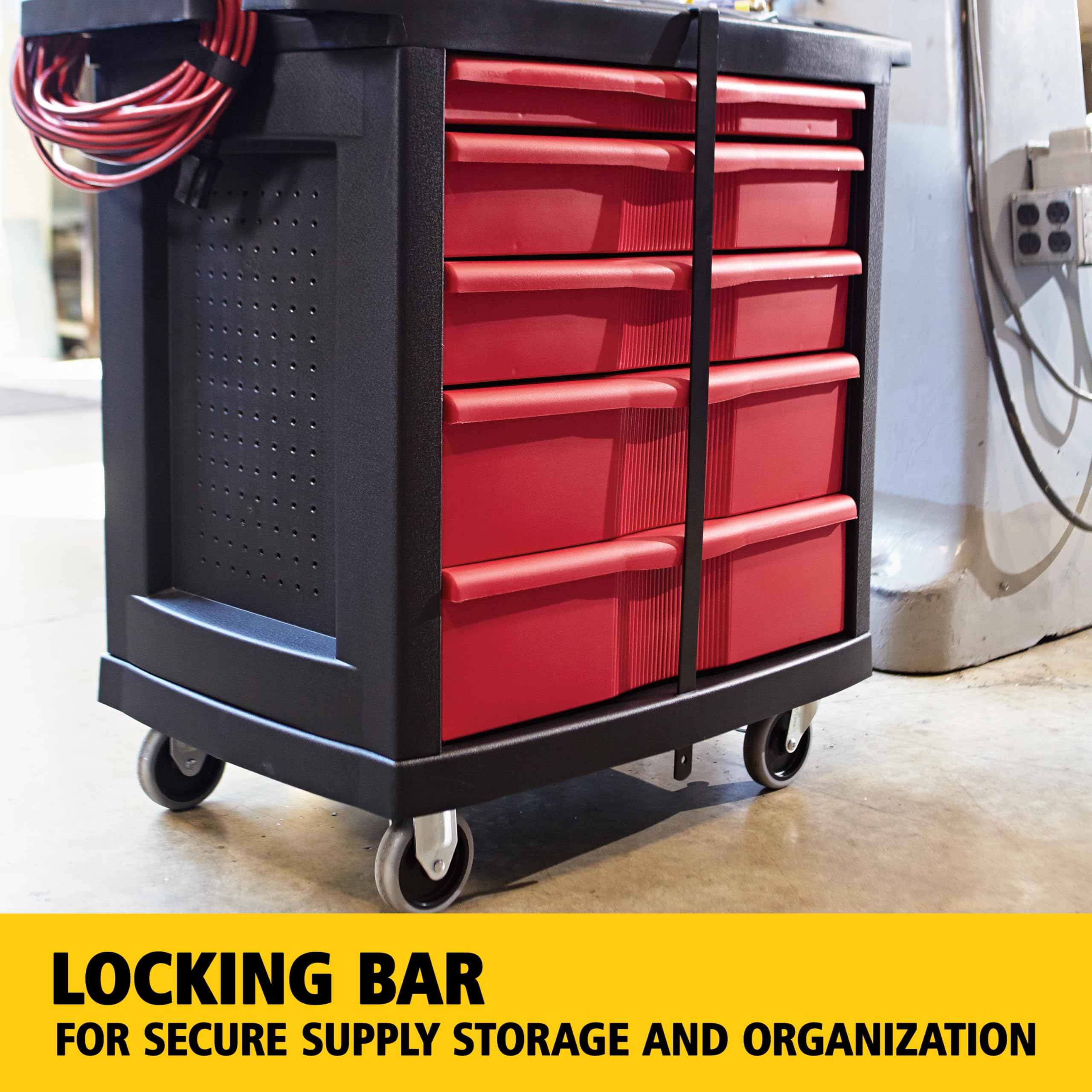 Rubbermaid Commercial Products Mobile Tool Work Center, 5 Drawers, 250 lb. Capacity, Black, for Warehouse/Garage/Cleaning/Maintenance - Image 3