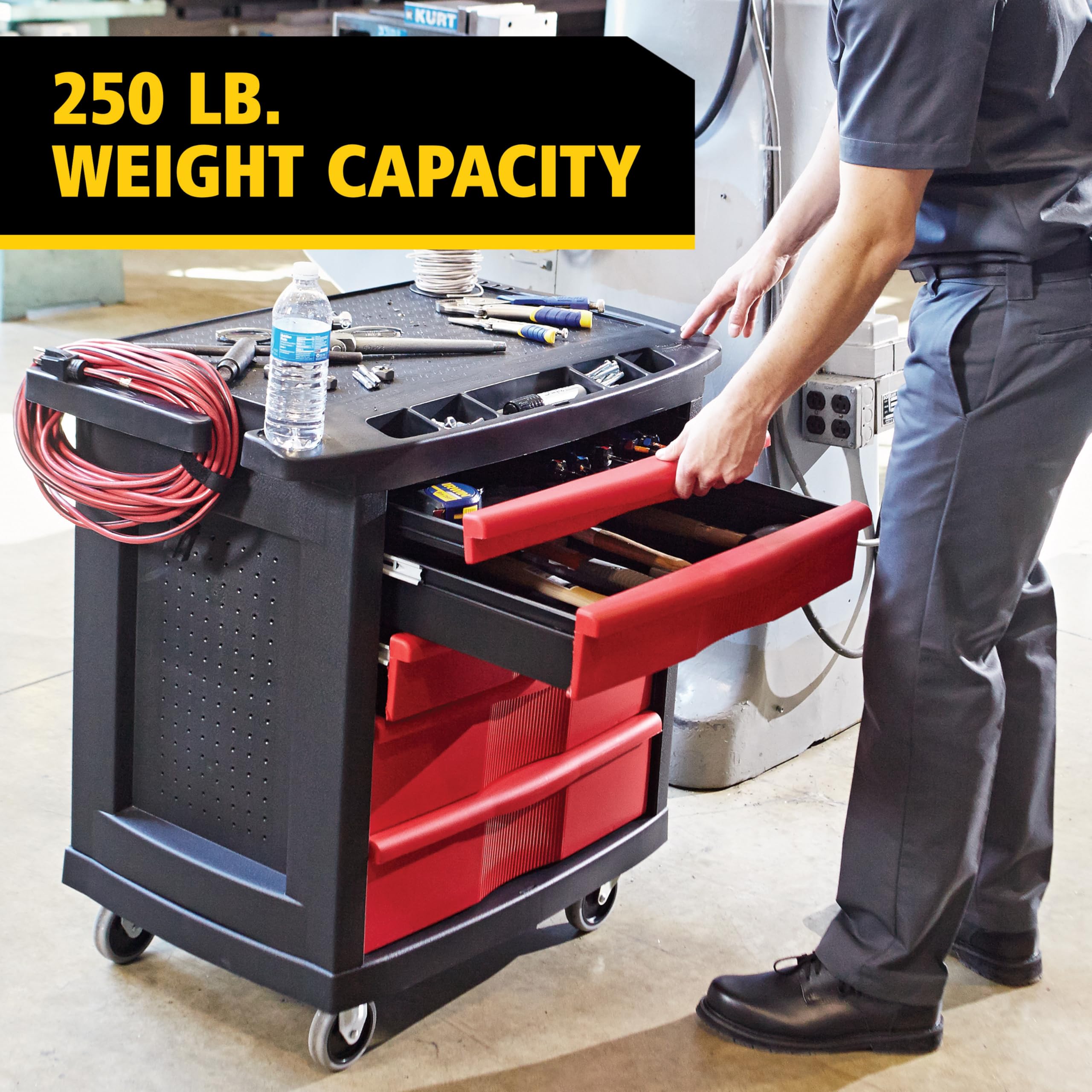 Rubbermaid Commercial Products Mobile Tool Work Center, 5 Drawers, 250 lb. Capacity, Black, for Warehouse/Garage/Cleaning/Maintenance - Image 5