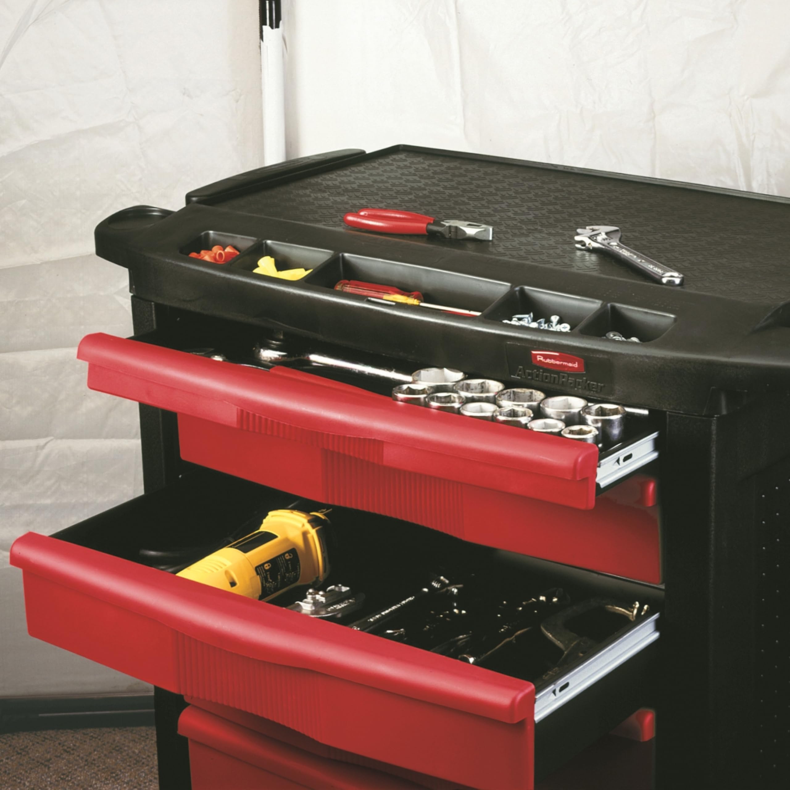 Rubbermaid Commercial Products Mobile Tool Work Center, 5 Drawers, 250 lb. Capacity, Black, for Warehouse/Garage/Cleaning/Maintenance - Image 8