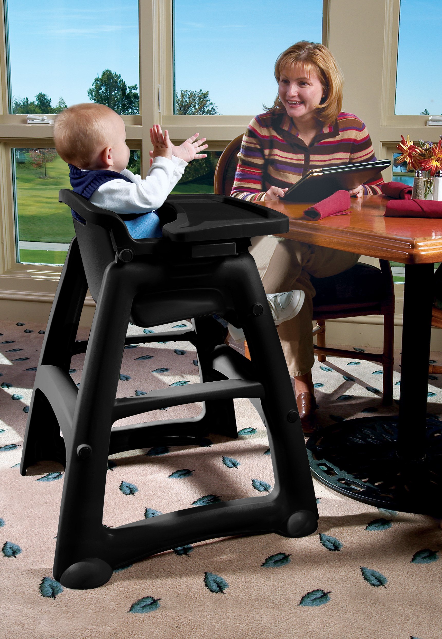 Rubbermaid Commercial Products Sturdy High-Chair, 33lb Capacity, Black, Pre-Assmbled with Wheels, Stackable, Fits Under Table for Child/Baby/Toddler Seating - Image 6