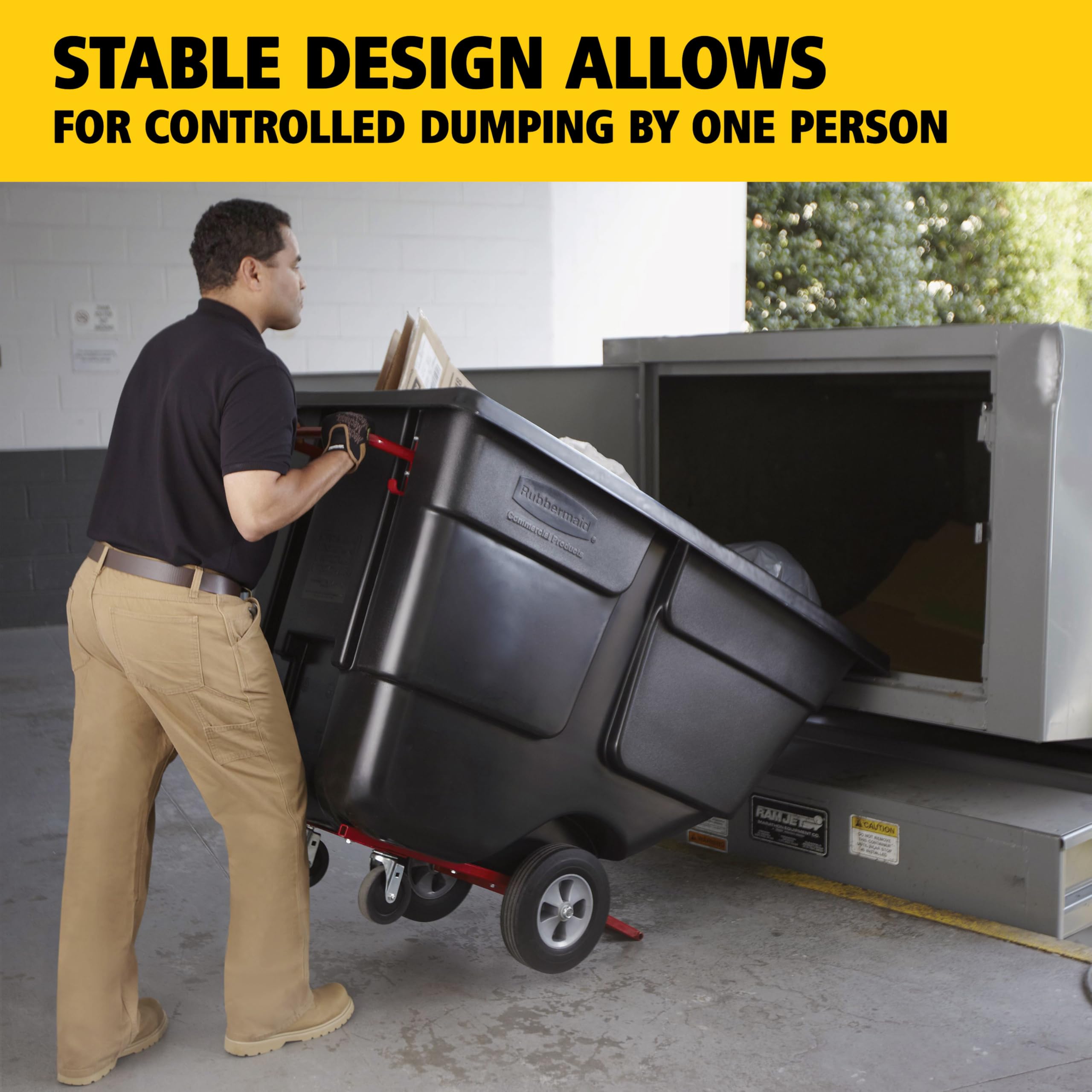 Rubbermaid Commercial Products Tilt Dump Truck/Trash Cart/Garbage Collection/Recycling, 1/2 Cubic Yard, Waste Collection, 1250 lbs capacity, Black, for Office/Warehouse/Facility Management - Image 4