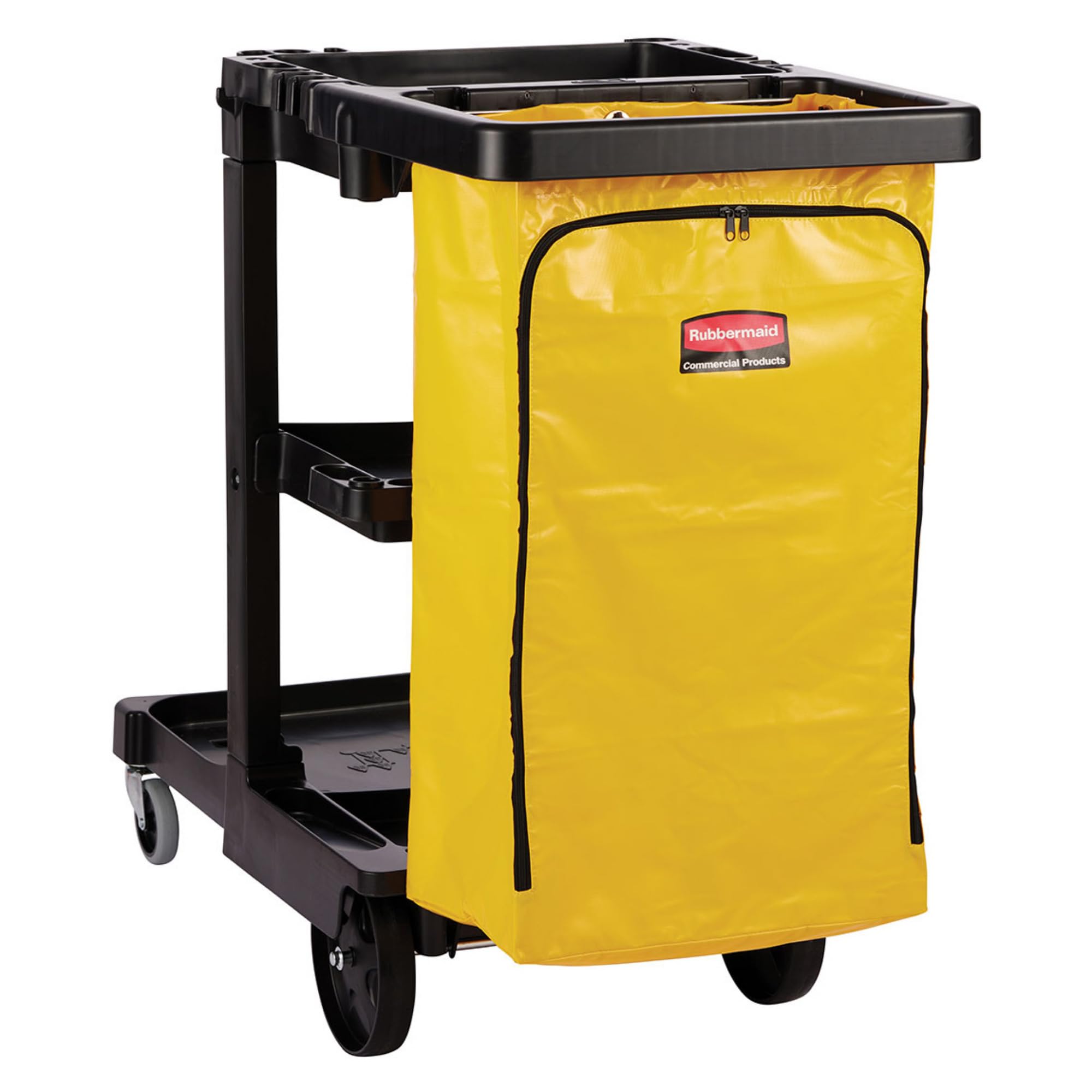Rubbermaid Commercial Traditional Janitorial 3-Shelf Cleaning Cart, Wheeled with Zippered Yellow Vinyl Bag, for Business/School/Office/Janatorial Cleaning - Image 4