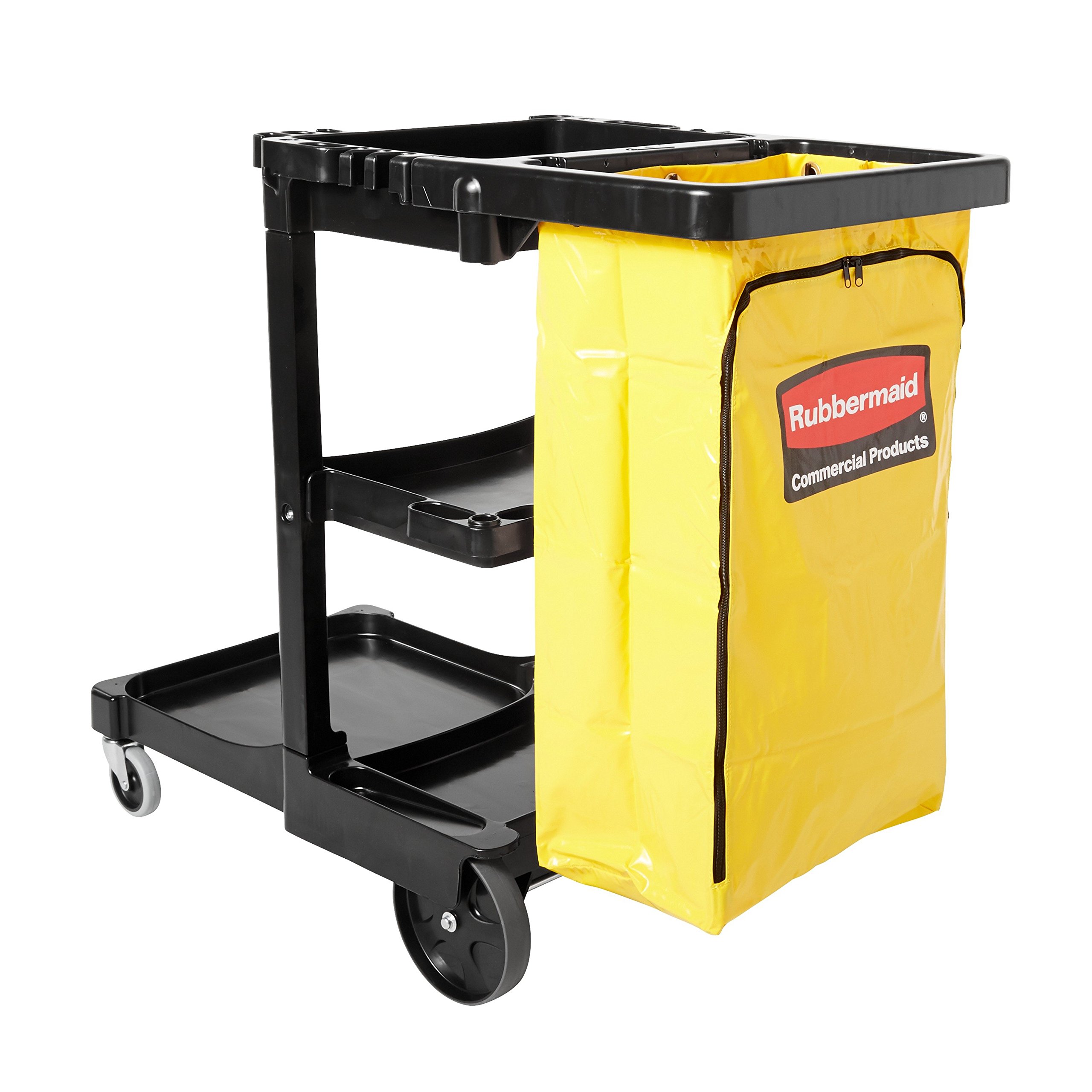 Rubbermaid Commercial Traditional Janitorial 3-Shelf Cleaning Cart, Wheeled with Zippered Yellow Vinyl Bag, for Business/School/Office/Janatorial Cleaning - Image 8